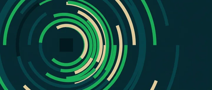 Concentric arcs radiating outward from a small solid square
